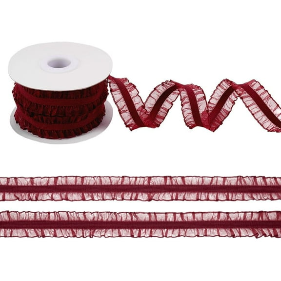 10 Yards Double Ruffle Lace Trim FireBrick 3/4 inch Wide Ruffle Stretch Elastic Edging Trim Red Pleated Fabric Lace Ribbon for DIY Dress Headwear Decoration DIY