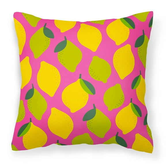 Carolines Treasures BB5143PW1414 Lemons and Limes on Pink Fabric Decorative Pillow  14Hx14W multicolor