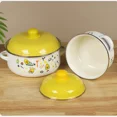 thumbnail image 3 of VAETTLO 3Pcs Vintage Enamel Stock Pot Set with Lid,34oz/51oz/68oz Retro Flower Cooking Pot, Flat Bottom Stew Pot with Dual Handles for Induction & Gas Stove Kitchen Use, 3 of 8
