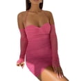 thumbnail image 2 of Mialoley Women's Summer Halter Bodycon Dress, Solid Color Off Shoulder Low Cut Long Sleeve Ruched Mini Short Dress for Party, 2 of 4