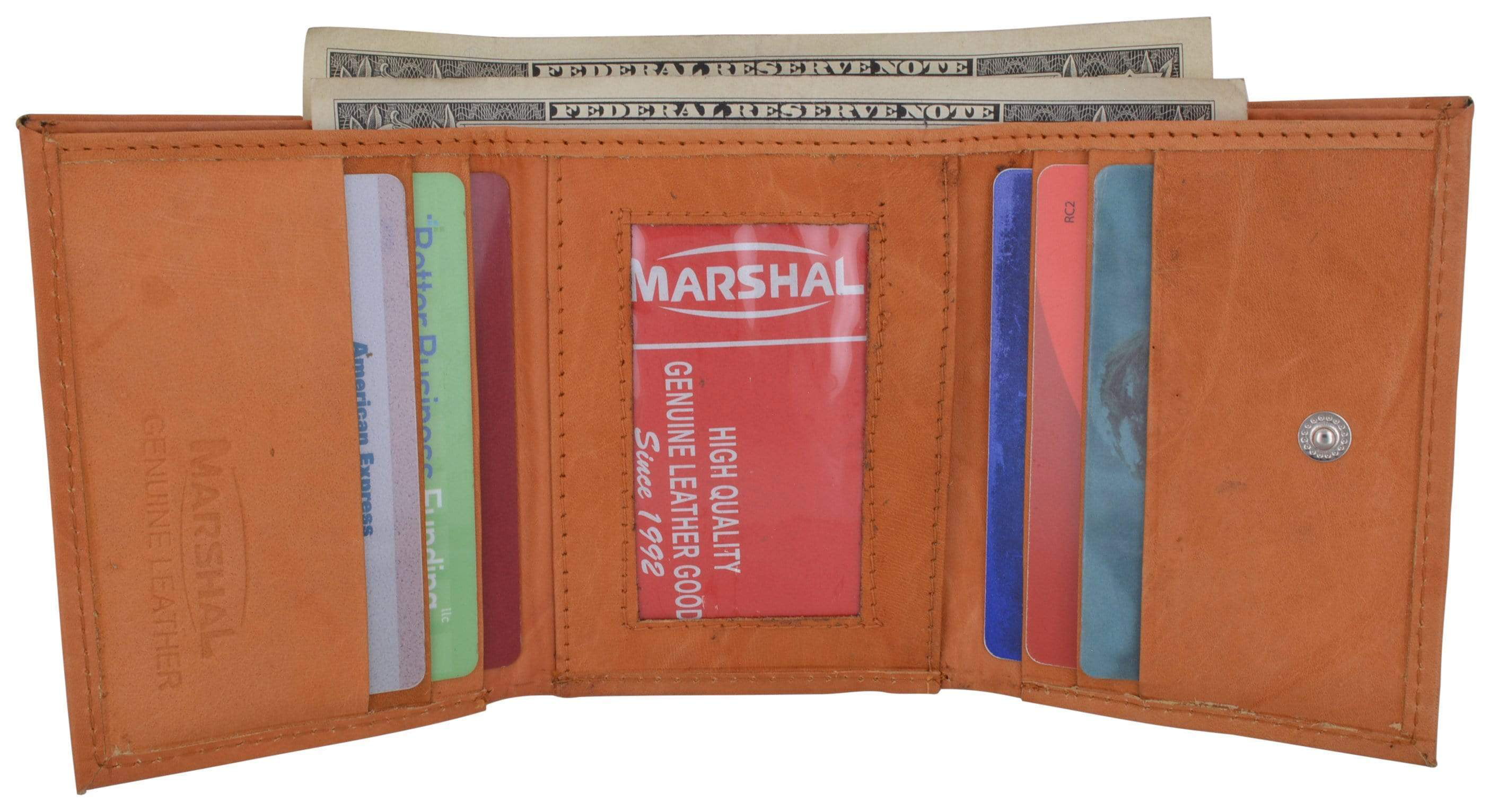 Men's European Cowhide Brown Leather Trifold Wallet 3 ID 8 Slots Change Pocket 