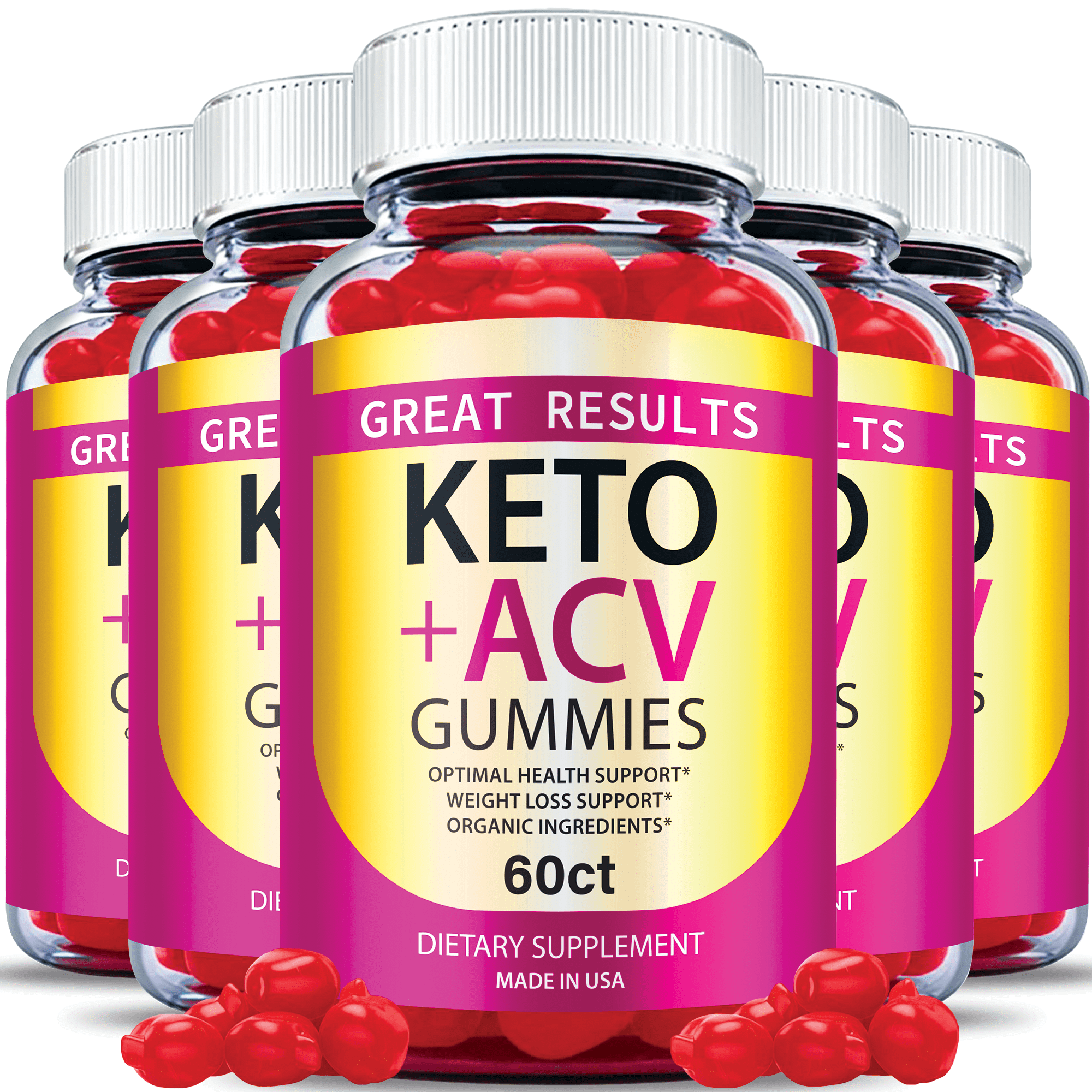 (5 Pack) Great Results Keto ACV Gummies Vegan Apple Cider Vinegar 300