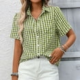 thumbnail image 6 of Horkkom Womens Summer Tops Plaid Print Short Sleeve Button Down Shirts Loose Casual Tops with Pocket L, 6 of 9