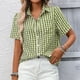 thumbnail image 5 of Tejiojio Women's Gingham Button-Down Shirt Short Sleeve Collared Casual Summer Blouse, 5 of 8