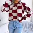 thumbnail image 2 of oqasdz Womens Sweater Ladies Fall and Winter Street Wind Contrast Plaid Long Sleeve Pullover Knitted Sweater Casual Versatile, 2 of 6