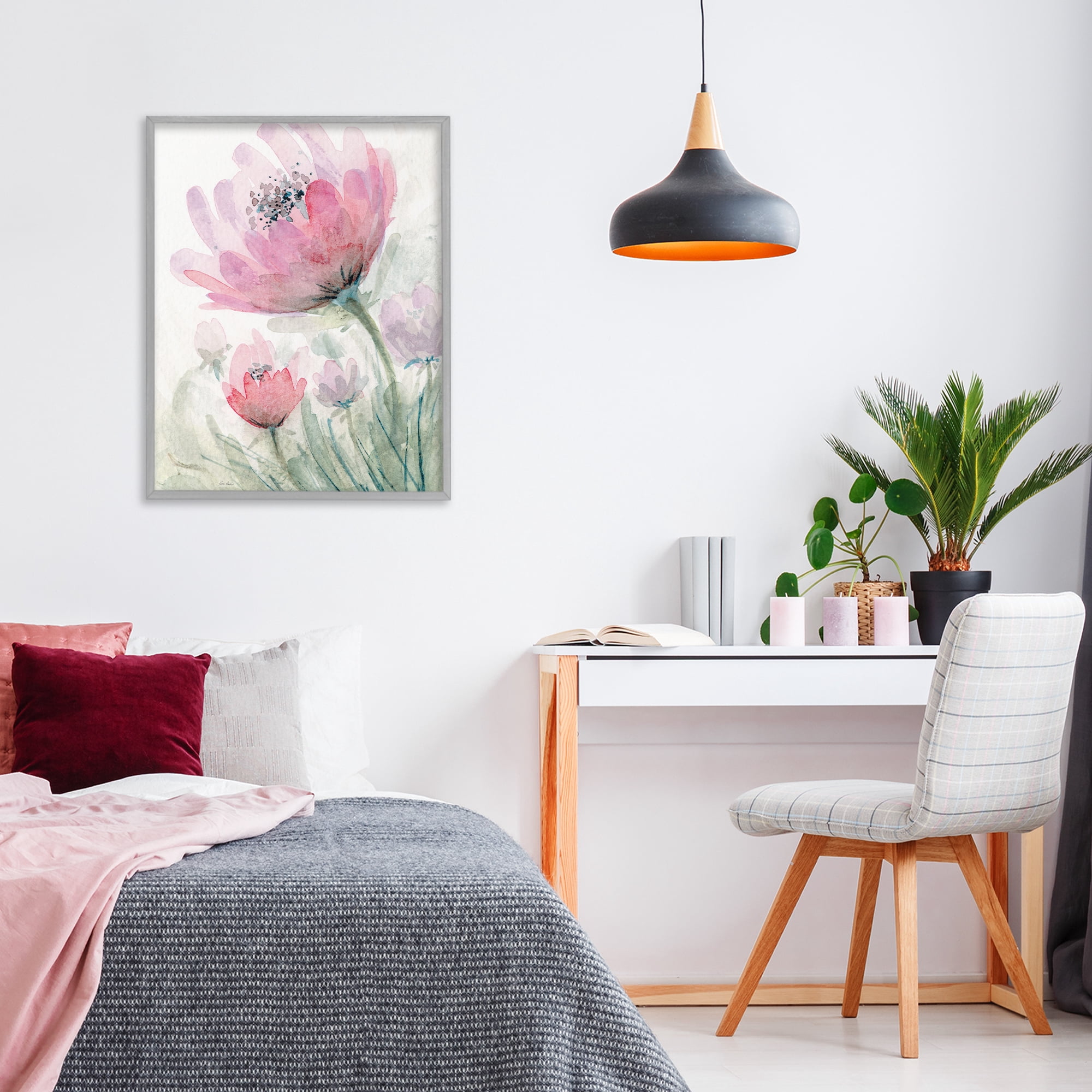 Stupell Industries Pink Flower Blossoms Gray Framed Giclee Art, design by Patti Bishop
