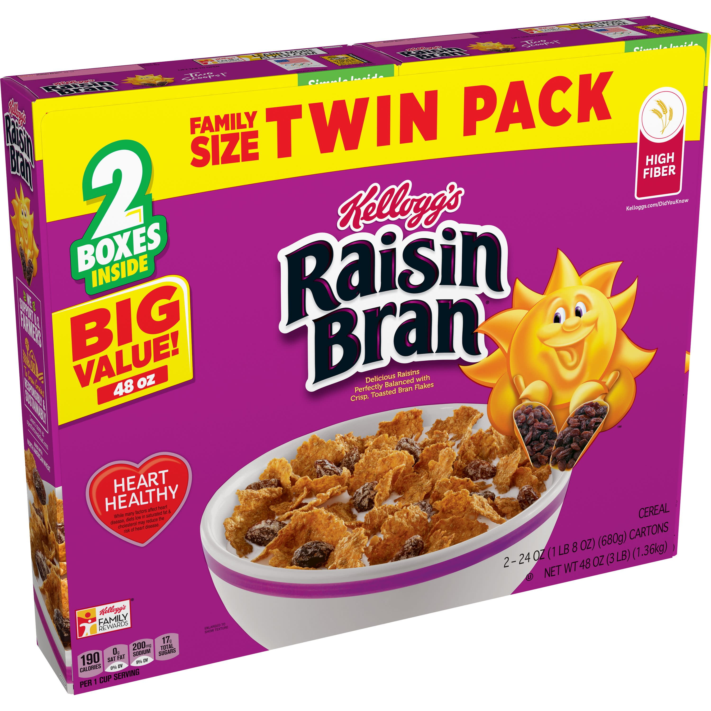 Kellogg's Raisin Bran, Breakfast Cereal, Original, Family Size, Twin Pack, 2 Ct, 48 Oz Walmart
