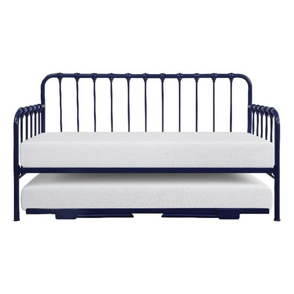 Ziva Daybed with Lift Up Trundle- Navy Blue Metal Frame- Folding Legs
