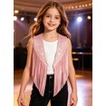 thumbnail image 3 of YiZYiF Kids Disco Outfits Boho Tassels Cardigan Sleeveless Western Vest Cowgirl Waistcoat Dress Up Party Tops Pink 14, 3 of 6