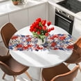 thumbnail image 2 of Blue Red 4th of July Table Cloth, Round Fitted Tablecloths with Elastic Edge, Independence Day Flowers Red Blue Wipeable Waterproof Table Cover for Kitchen Wedding 36-44 Inches, 2 of 2