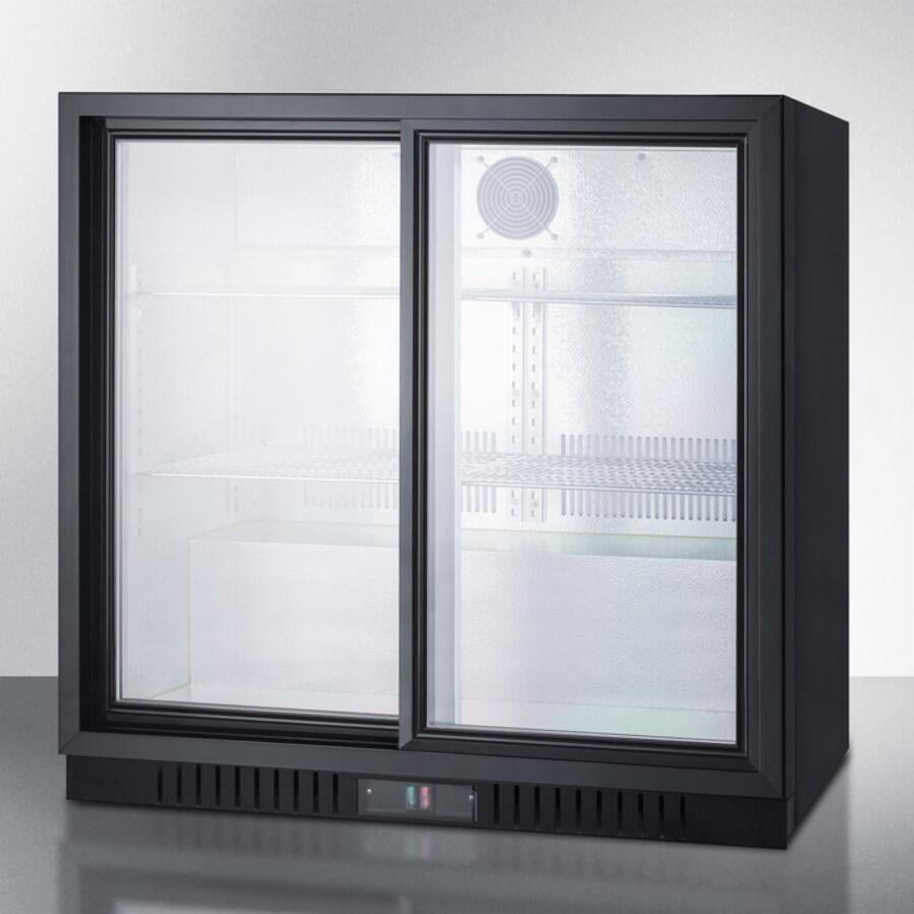 Summit SCR79999B 36 Freestanding Beverage Center with 7.4 cu. ft. Capacity  4 Adjustable Wire Shelves  Lock  Adjustable Thermostat  and Automatic Defrost  in Black