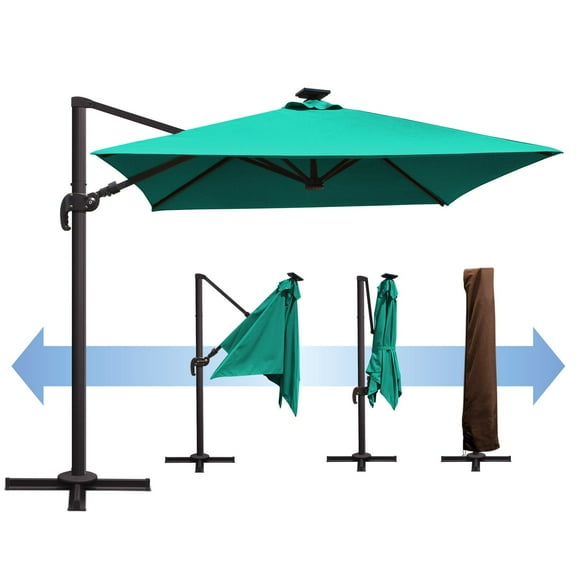 SUNNYOUTDOOR 8'x8' Deluxe Cantilever Umbrella LED Lighted Umbrella Sunbrella Cover Patio Umbrella Garden Outdoor (Teal)