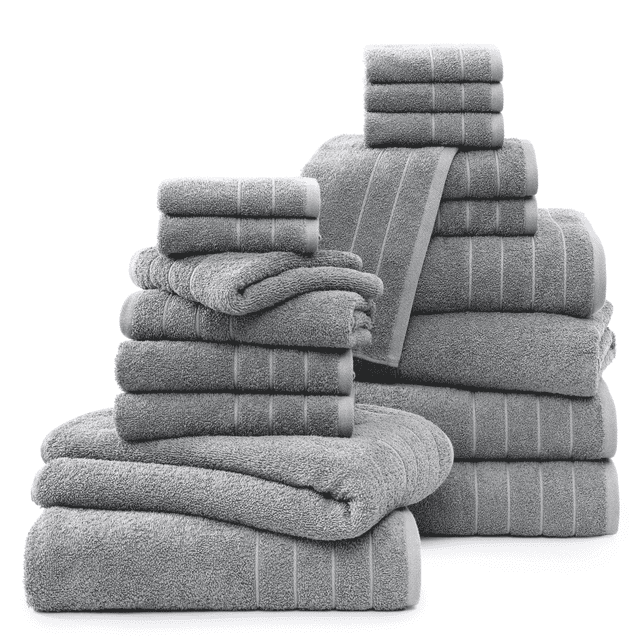 Casa Platino Juego de Toallas de 18 Piezas, 6 Toallas de Baño de 30x60 Pulgadas, 6 Toallas de Mano y 6 Paños, Toallas de Baño de Algodón Altamente Absorbentes - Ltimo Gris