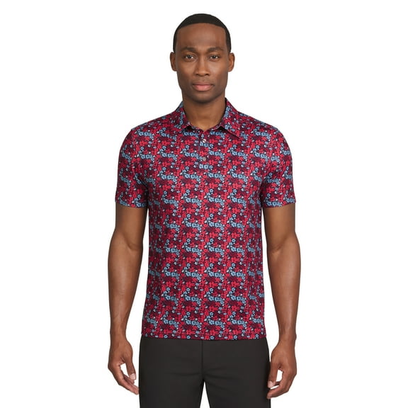 Chaps Golf Men's and Big Men's Classic Fit Short Sleeve Floral Printed Polo Shirt