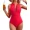 red, variant on Attraco Womens Scalloped Ribbed One Piece Swimsuit with Zipper Racerback Bathing Suit Athletic Swimwear