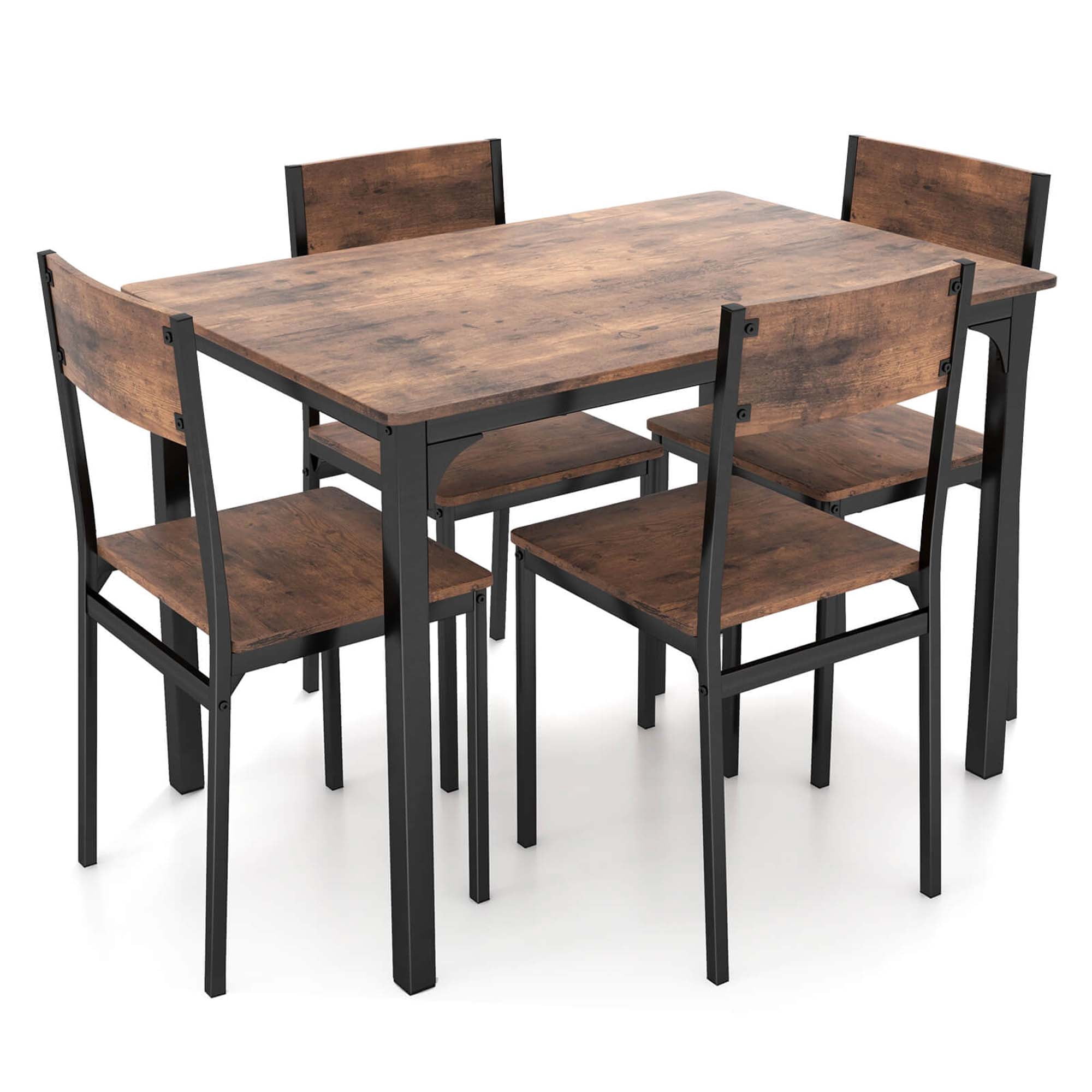 Costway 5-Piece Industrial Style Metal Dining Table Set with Kitchen Table and Chairs, Brown