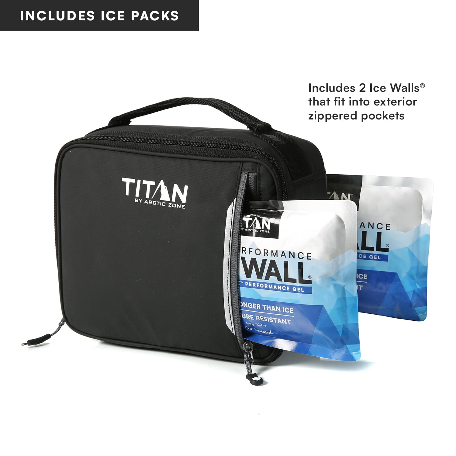 Titan by Arctic Zone Fridge Cold Horizontal Insulated Lunch Box with Reusable Ice Walls - Black Ice