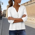 thumbnail image 6 of Kaondbfi Solid Summer Tops for Women Trendy 3/4 Sleeve V Neck Shirts Casual Holiday Vacation Blouses, 6 of 9