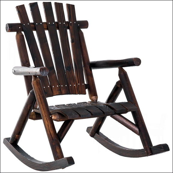 Patio Adirondack Rocking Chair, Solid Fir Wood with Slatted Seat & Armrests for Garden/Porch | Walnut Brown | Wood