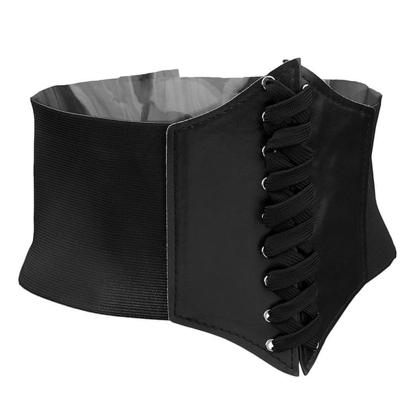 Cinturón elástico ancho para mujer - Faja corsé elástica con lazos para vestir elegante Negro