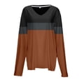 thumbnail image 5 of Women T Shirts Patchwork Print Casual Tops with V Neck Long Sleeve Tees for Women Brown L, 5 of 5