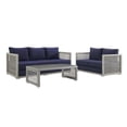 thumbnail image 2 of Modway Aura 3-Piece Modern Outdoor Patio Wicker Rattan Set in Gray/Navy, 2 of 10