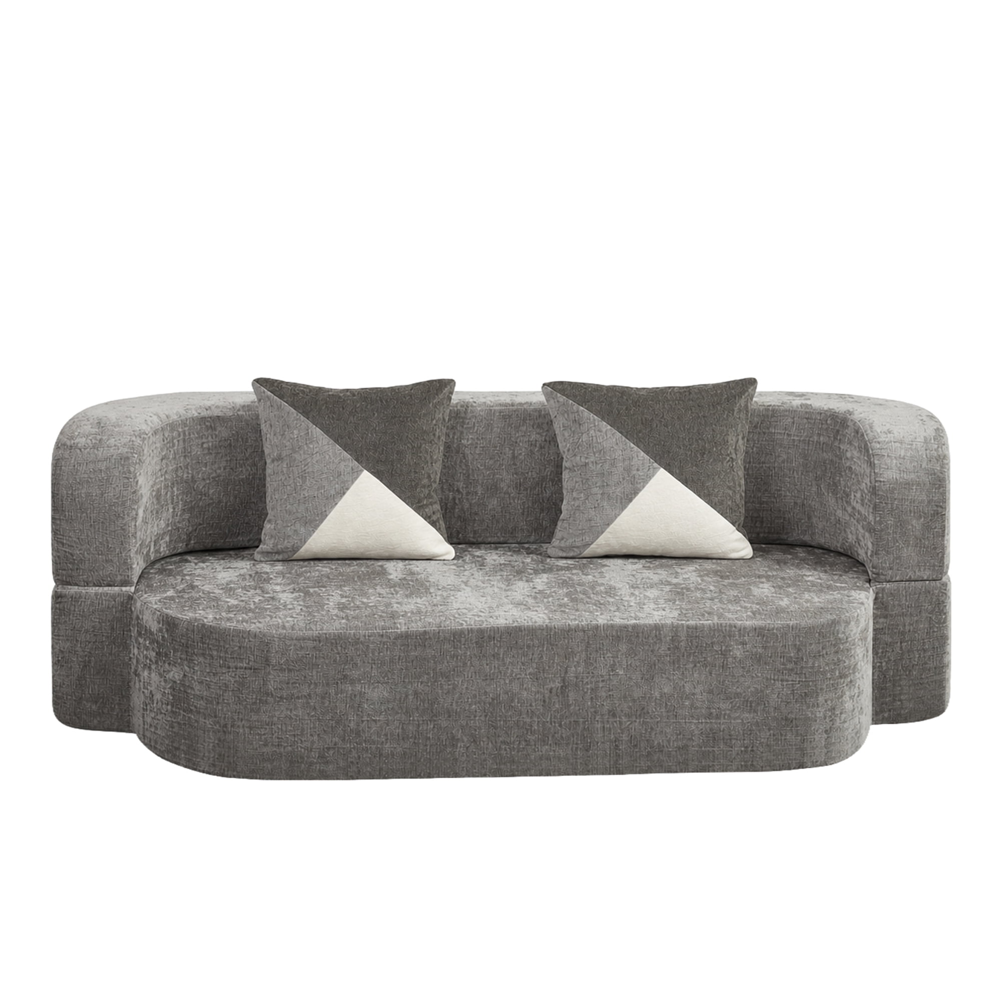 78.74"W Eggshell Convertible Sofa,Floor Couch,Sleeper Sofa Bed,No Assembly High-Density Sponge Loveseat with 2 Pillows for Living Room, Apartment,Small Spaces,Charcoal Gray
