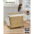thumbnail image 2 of Laundry Hamper with Lid, 37 Gallons Rolling Laundry Basket with Wheels, 3-Section Synthetic Rattan Bedroom, 26 x 13 x 26 Inches, Natural, 2 of 8