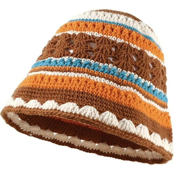 YooGuoGuo Women Fashion Crochet Bucket Hat Cute Knit Fisherman Caps for Outdoor Fall Spring Striped Beanies Cloche Hats