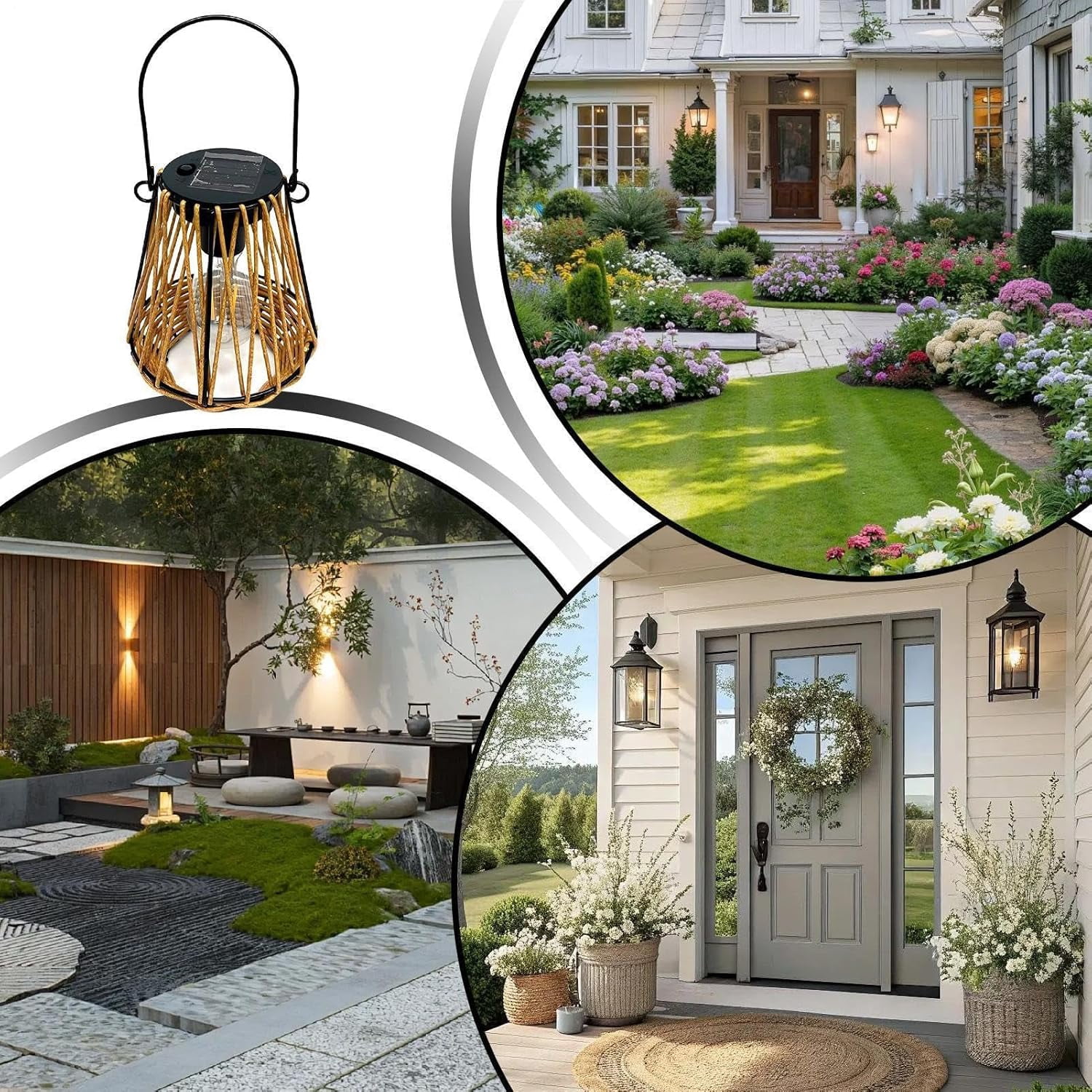 Hanging Solar Lantern Outdoor, IP65 Waterproof Hand-Woven Rattan Pendant Light, Auto On Off Solar Powered Garden Lamp for Yard Lawn Balcony Backyard Camping Decor(k)