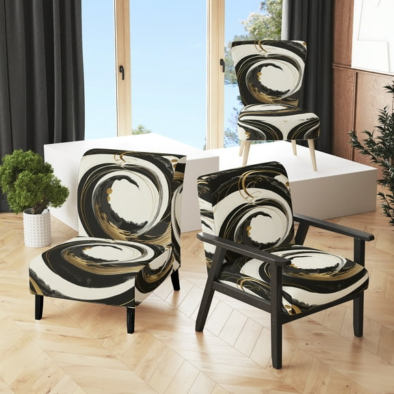 Designart "Metallic Swirling Blend II" Black Swirl Upholstered Accent Chair - Modern Arm Chair For Living Room