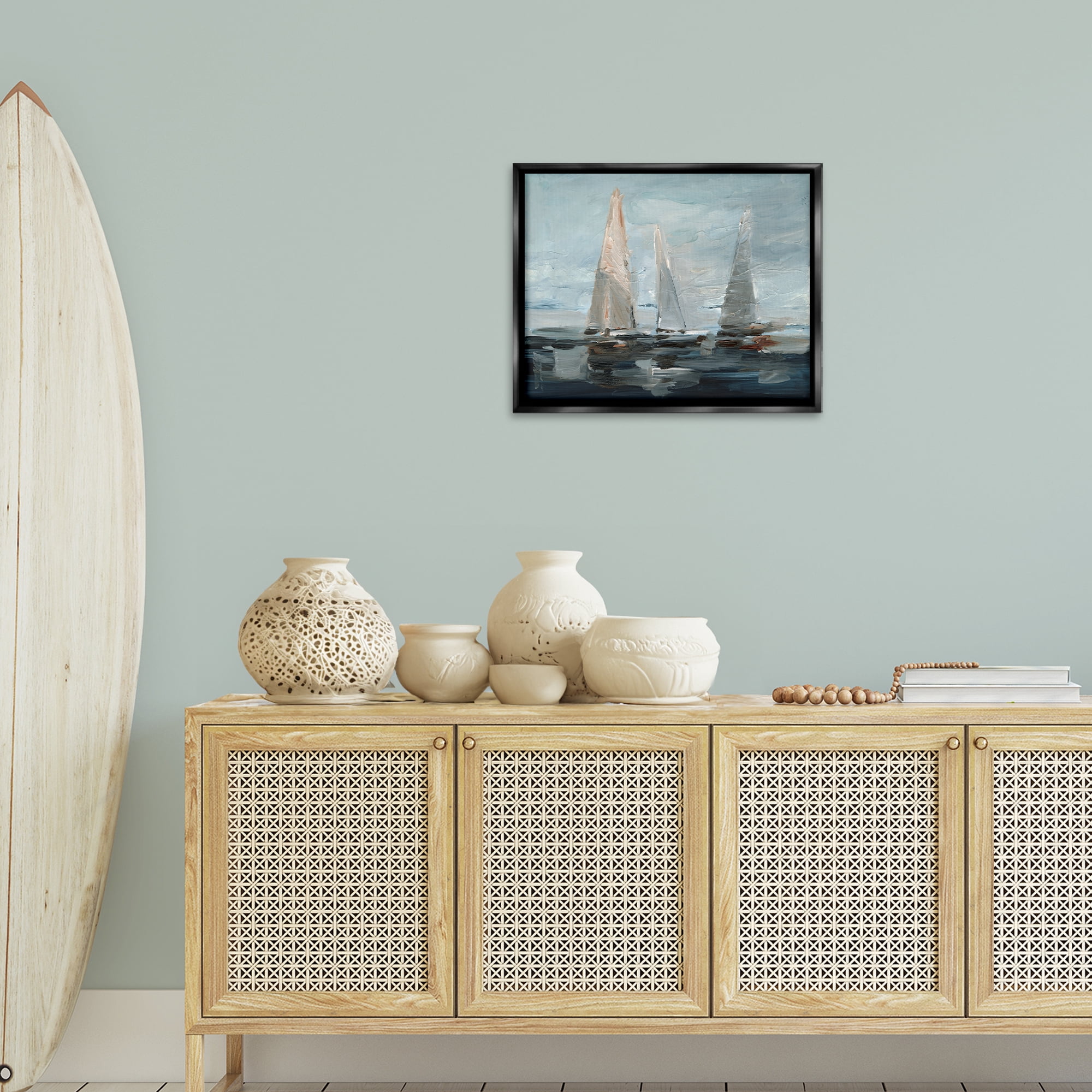 Stupell Industries Painterly Sailboat Trio Transportation Painting Black Floater Framed Canvas Art Print Wall Art, 21 x 17