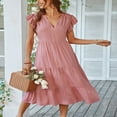 thumbnail image 2 of AMERTEER TEMOFON Robe Décontractée pour Femmes Été Col en V Robe Midi Manches Flottantes Fluide à Volants Bleu L, 2 of 6