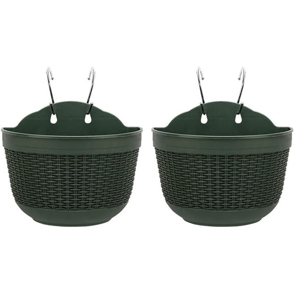 TACYKIBD Hanging Flower Pots Set of 2,Plastic Hanging Planters Outdoor for Garden Fence Patio Home Ornaments Wall Mounted Flower Holders Flower Basket Indoor with 4 Hooks and Drainage