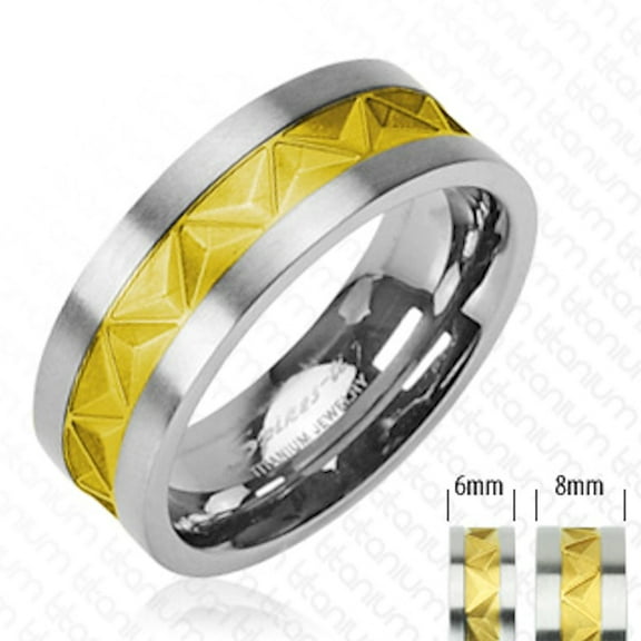 Metals Jewelry Men's / Women's 6mm Titanium Gold Plated Center Wavy Pattern Wedding Band Ring Size 12
