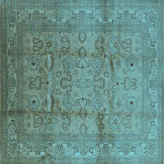 Ahgly Company Indoor Square Oriental Light Blue Industrial Area Rugs, 7' Square
