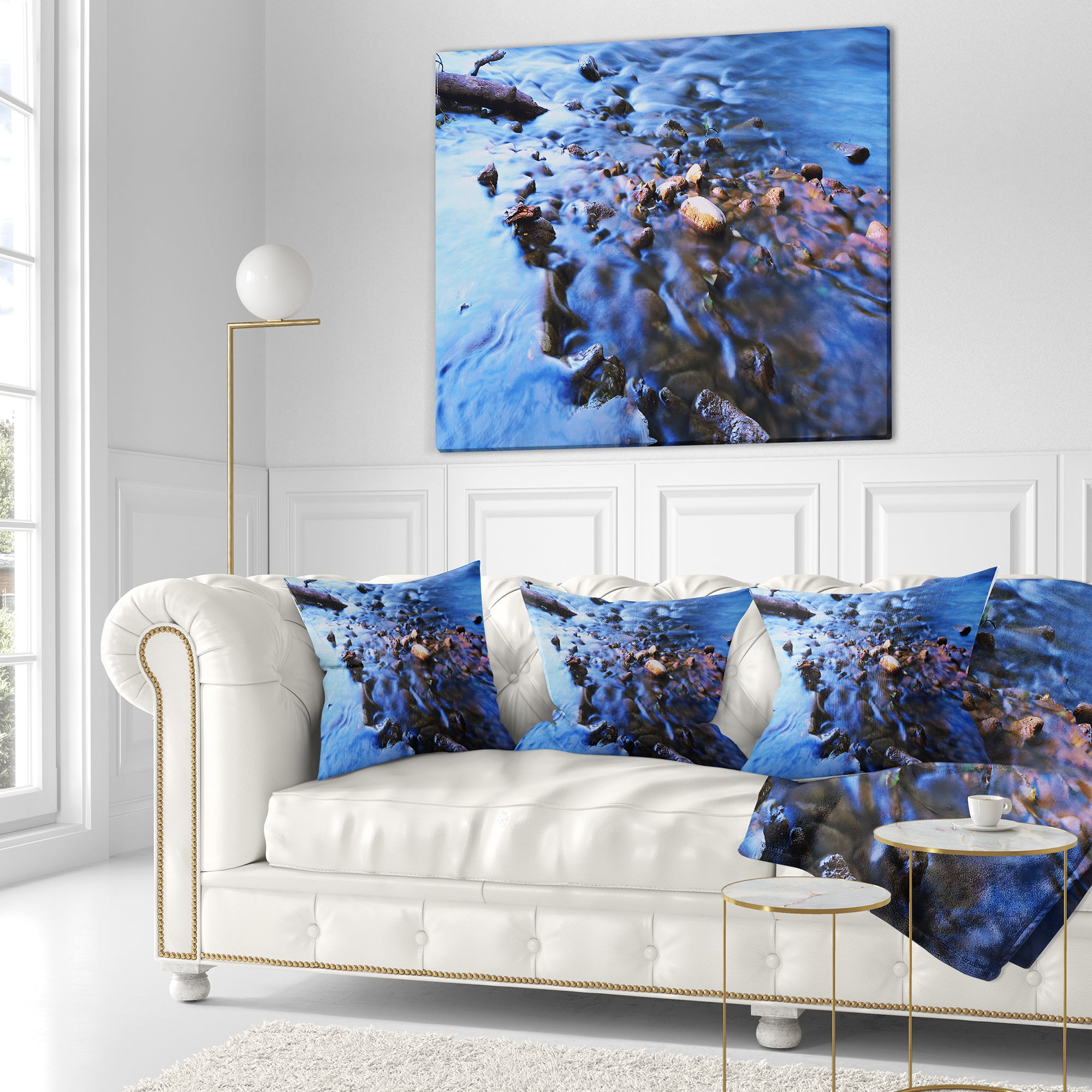 Designart Rock Blue River Panorama - Oversized Beach Throw Pillow - 18x18