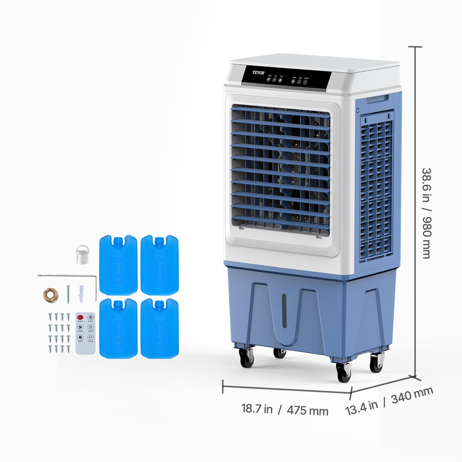 VEVOR Evaporative Air Cooler, 3100 CFM with 9 Gallon Water Tank Swamp Cooler, Portable Cooling Fan with Remote Control,12H Timer,4 Ice Boxes,3 Speeds