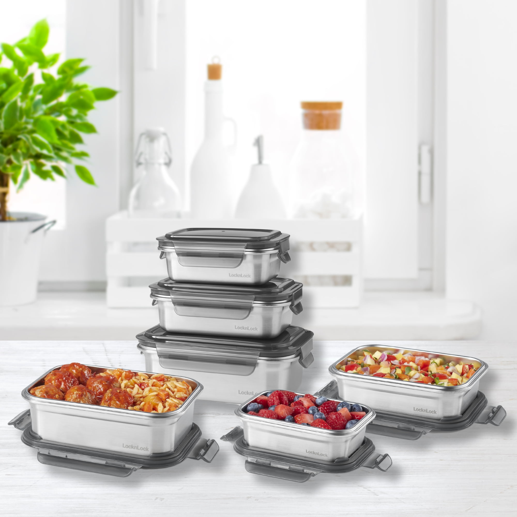 Starfrit LocknLock STEEL - Stainless Steel Container - 40oz/1.2L - Airtight & Leakproof - 4-Sided Locking Lid, Stainless Steel