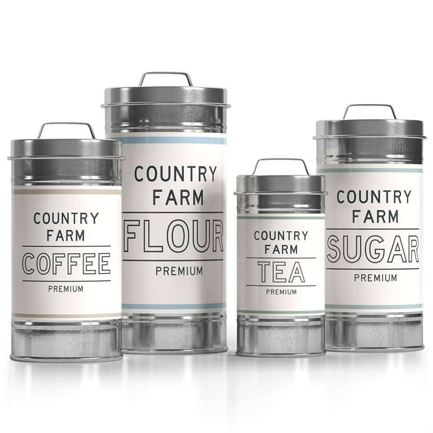 Barnyard Designs Metal Canister Sets for Kitchen Counter Vintage Kitchen Canisters, Country Rustic Farmhouse Decor for the Kitchen, Coffee Tea Sugar ...