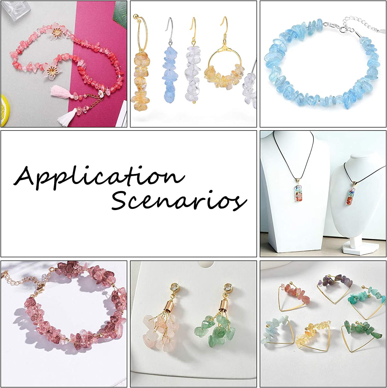 Jewelry Making Kit 430 pcs 10 Colors Natural Chip Stone Beads 110g 2mm Seed Beads Crimp Beads Jump Rings Ice Pick Pinch Bail Earring Hook Lobster Claw Clasp Head Pin for Bracelet Making Gemstone
