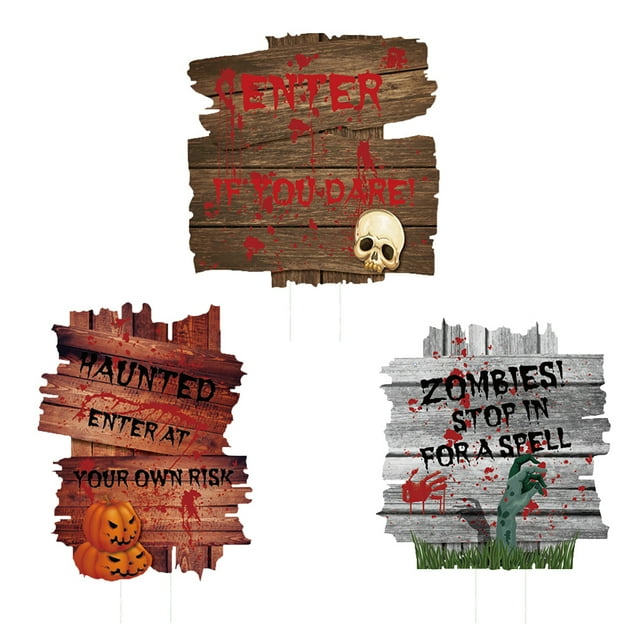 KAKOWELY 3 piezas 1 juego de letreros decorativos de Halloween, exquisitos letreros de jardín, horribles insertos para césped