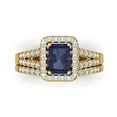 thumbnail image 2 of 1.57 ct Brilliant Emerald Cut Blue Sapphire 18K Yellow Gold Halo Solitaire with Accents Engagement Bridal Wedding Ring Band Set size 6.25, 2 of 7