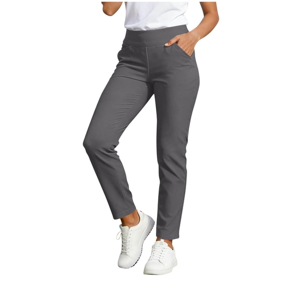 hlysgo Yoga Pants for Women High Waist Dress Work Pant Straight Leg Business Casual Trousers with Pockets Gray,L