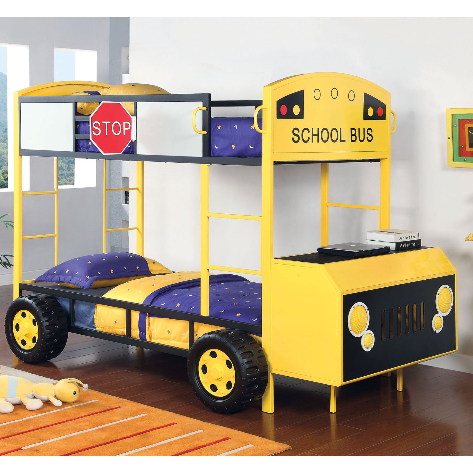 Parke Fun Twin School Bus Inspired Bunk, Bus Bunk Bed