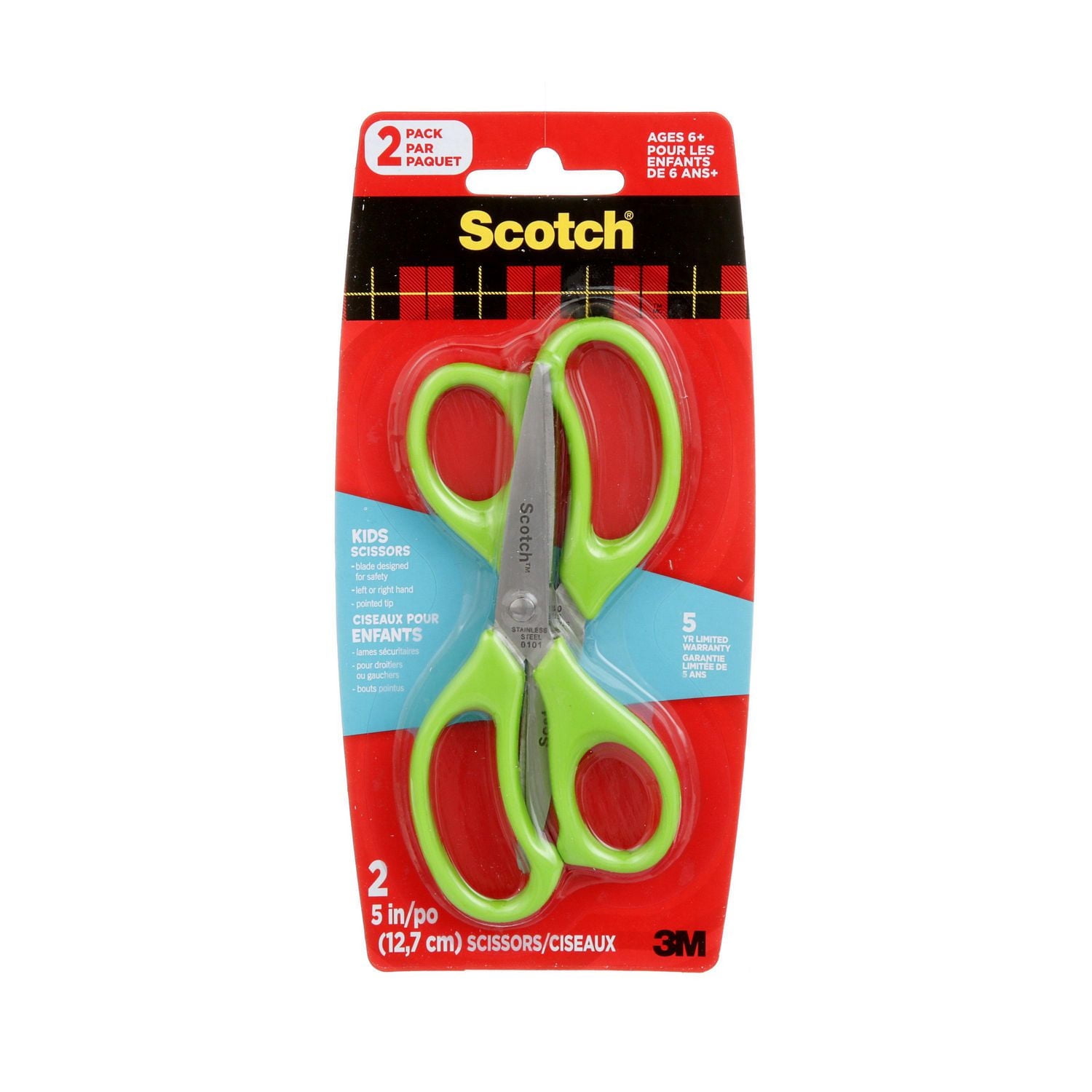 Scotch™ Kids Scissors 1441P-2-EF, Pointed Tip, Green, 2/pack, Scotch™ Scissors 1441P-2-EF