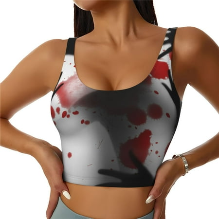 Adobk Shadows Behind Print Sports Bras for Women Longline Workout Crop Tank Tops Padded with Built in Shelf Padded Sports Bra-X-Large