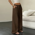 thumbnail image 5 of Womens Palazzo Pants Summer Fashion 2026 High Waisted Wide Leg Drawstring Flowy Beach Trousers with Pockets Light Brown L, 5 of 6