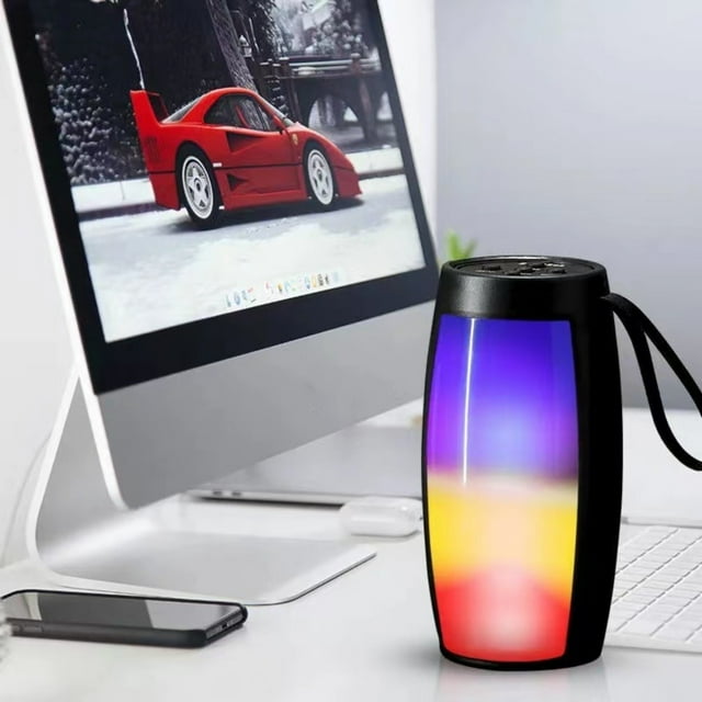 Altavoz Bluetooth Mini estéreo portátil inalámbrico | Luces luminosas de colores RGB | Sonido envolvente del subwoofer | Conexión Bluetooth rápida | Reproducción multimodo | Negro | 1 Paquete