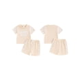 thumbnail image 2 of Nygoyerh Toddler Girl Summer Outfit Letter Print Checkerboard Short Sleeve Tops Elastic Waist Shorts 2Pcs Clothes Set, 2 of 9